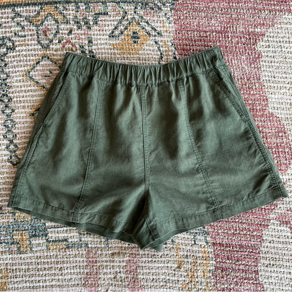 Madewell Linen Blend Easy Pull On Shorts Olive Green Size M